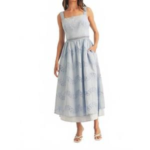 NEW JUST ME square neck a-line lace midi dress in blue